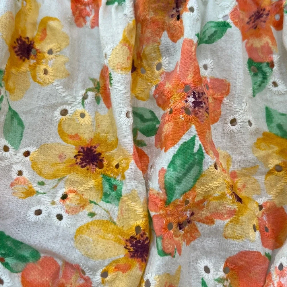 Wild Fable Puff Long Sleeve Alkaid Tiny Top Floral Eyelet Front Tie Size M - Picture 3 of 12
